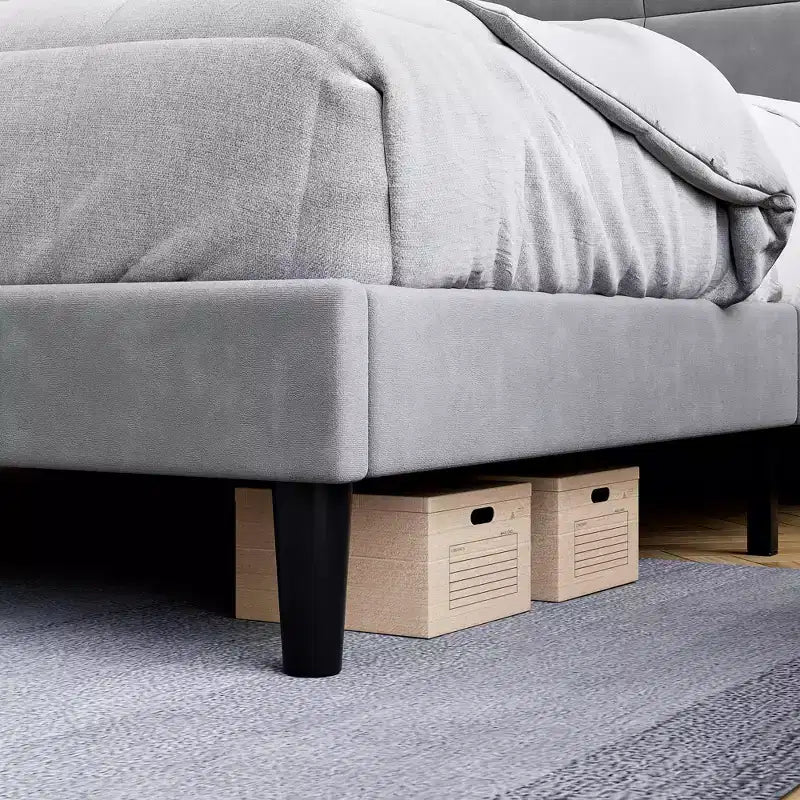 King Bed Frame with Velvet Headboard, Upholstered Platform Base & 1000 lbs Support