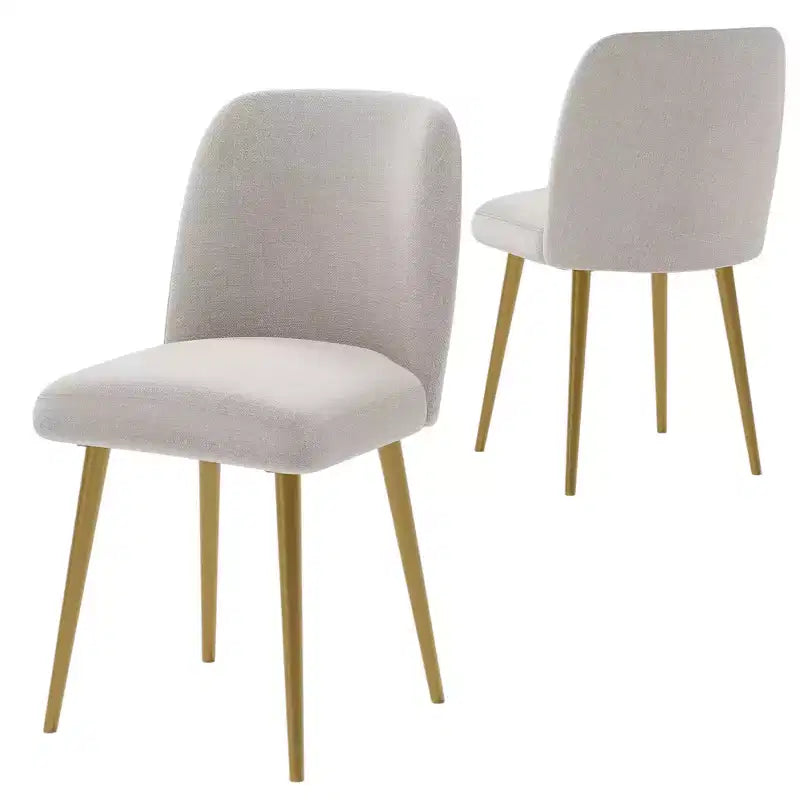 HomeRoots Set of Two Beige and Gold Upholstered Fabric Dining Side Chairs