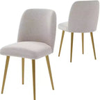 HomeRoots Set of Two Beige and Gold Upholstered Fabric Dining Side Chairs