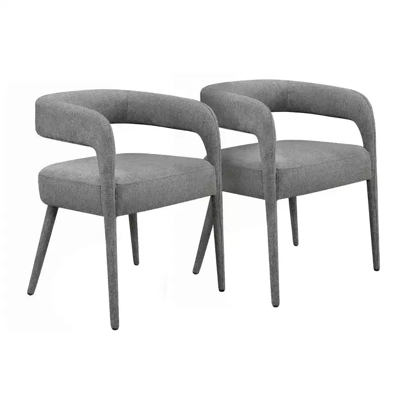 HomeRoots Set of Two Dark Gray Upholstered Linen Open Back Dining Side Chairs