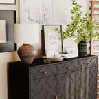Famapy Black Storage Cabinet Buffet Chest with Gold Accents and Geometric Design Shoe Cabinet