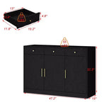 Famapy Black Storage Cabinet Buffet Chest with Gold Accents and Geometric Design Shoe Cabinet