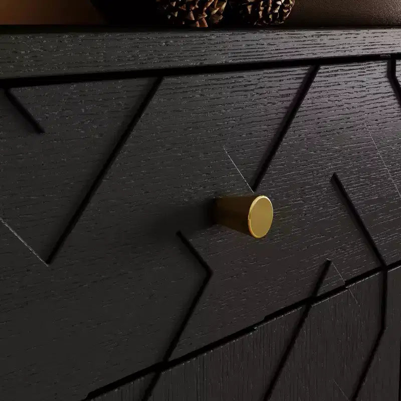 Famapy Black Storage Cabinet Buffet Chest with Gold Accents and Geometric Design Shoe Cabinet