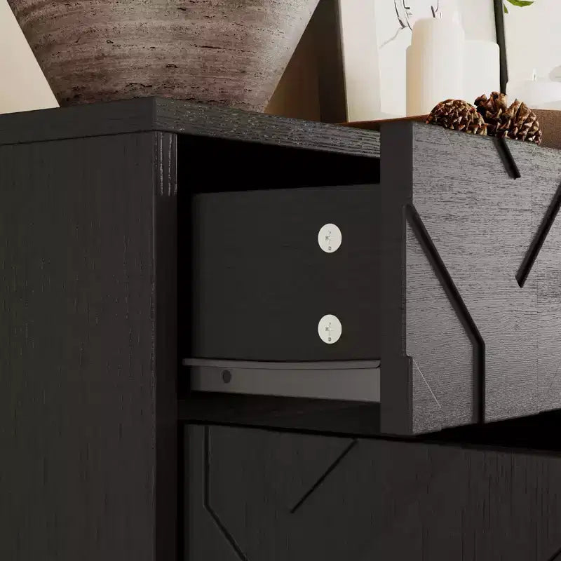 Famapy Black Storage Cabinet Buffet Chest with Gold Accents and Geometric Design Shoe Cabinet