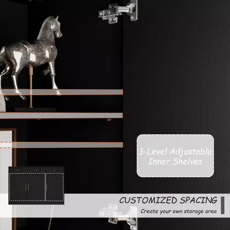 Famapy Black Storage Cabinet Buffet Chest with Gold Accents and Geometric Design Shoe Cabinet