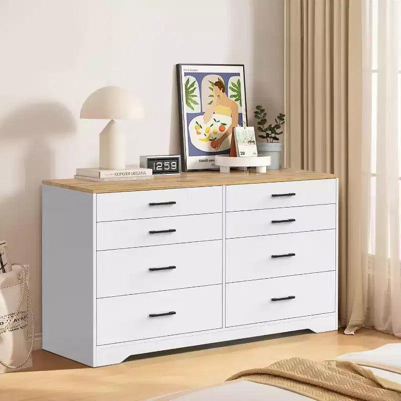 VINGLI 8 Drawer Dresser 56 Long Dresser White, Wood Dresser for Bedroom, Wood Dresser