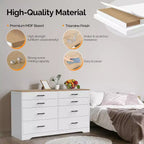 VINGLI 8 Drawer Dresser 56 Long Dresser White, Wood Dresser for Bedroom, Wood Dresser