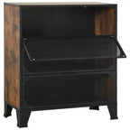 CLIHOME 3-Tier Mesh Storage Cabinet Industrial Style MDF Metal Utility Compact Cabinet
