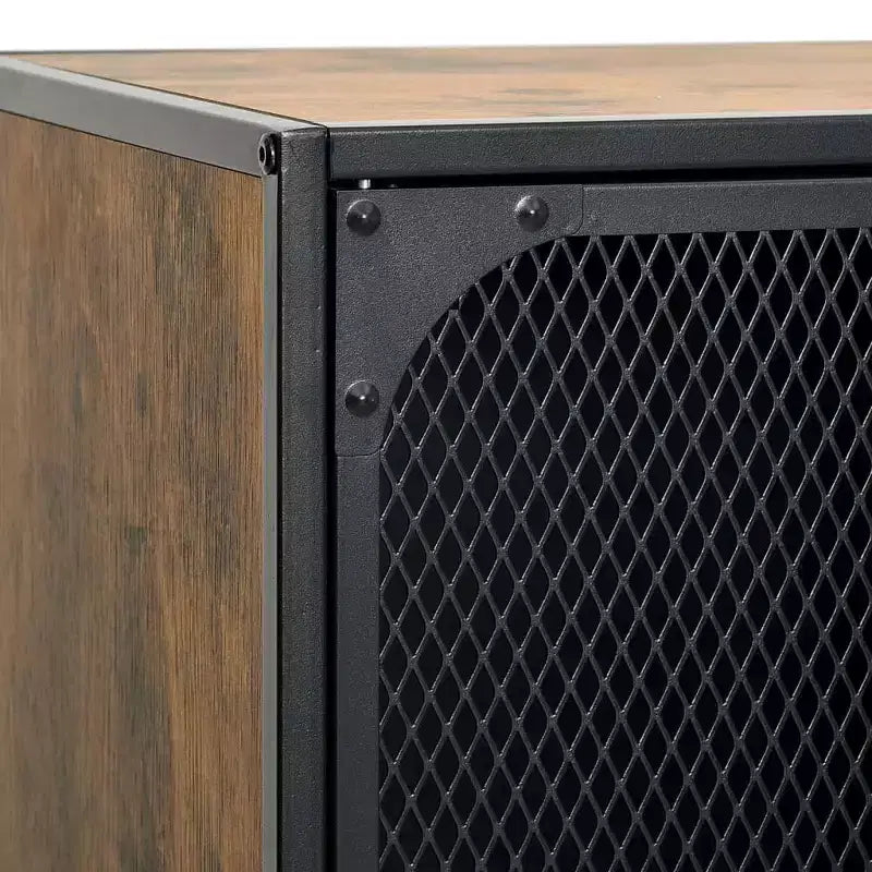 CLIHOME 3-Tier Mesh Storage Cabinet Industrial Style MDF Metal Utility Compact Cabinet
