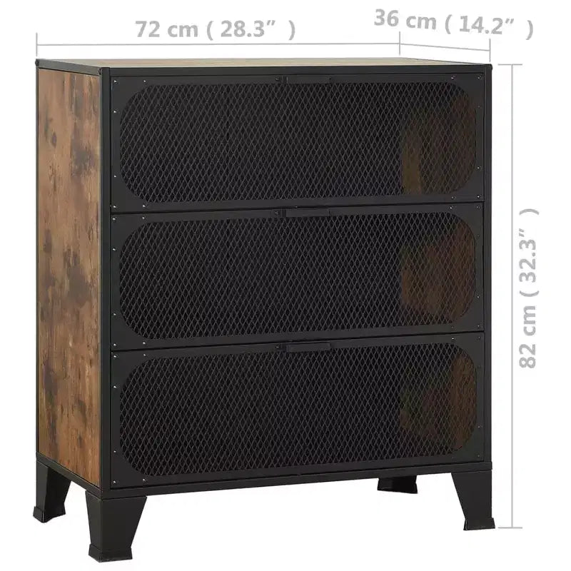 CLIHOME 3-Tier Mesh Storage Cabinet Industrial Style MDF Metal Utility Compact Cabinet