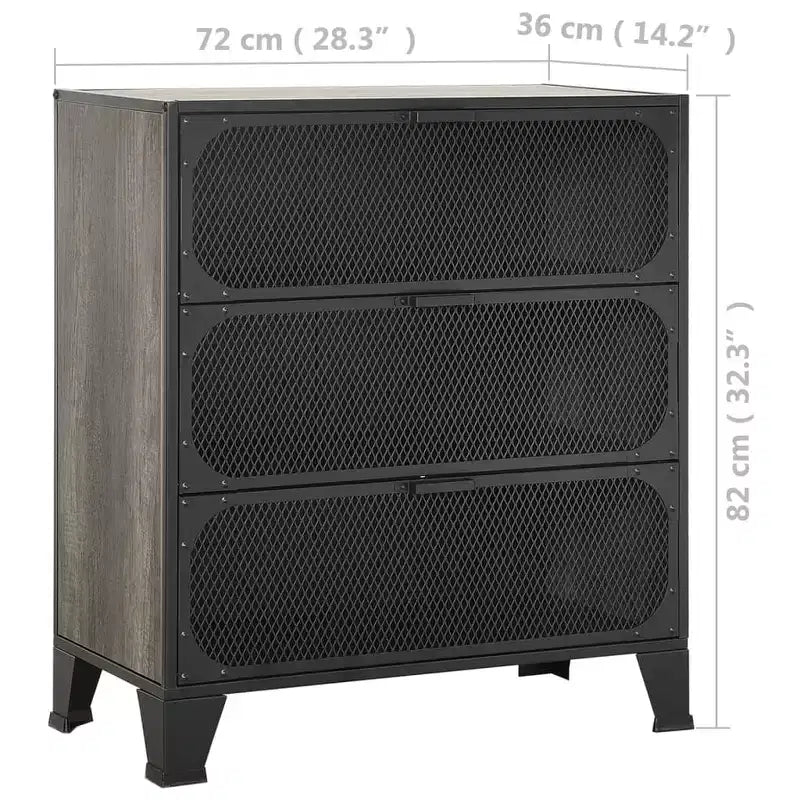 CLIHOME 3-Tier Mesh Storage Cabinet Industrial Style MDF Metal Utility Compact Cabinet