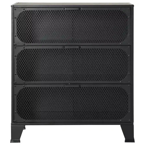 CLIHOME 3-Tier Mesh Storage Cabinet Industrial Style MDF Metal Utility Compact Cabinet