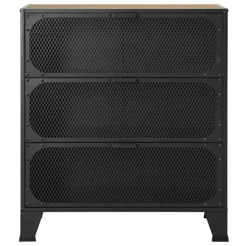 CLIHOME 3-Tier Mesh Storage Cabinet Industrial Style MDF Metal Utility Compact Cabinet