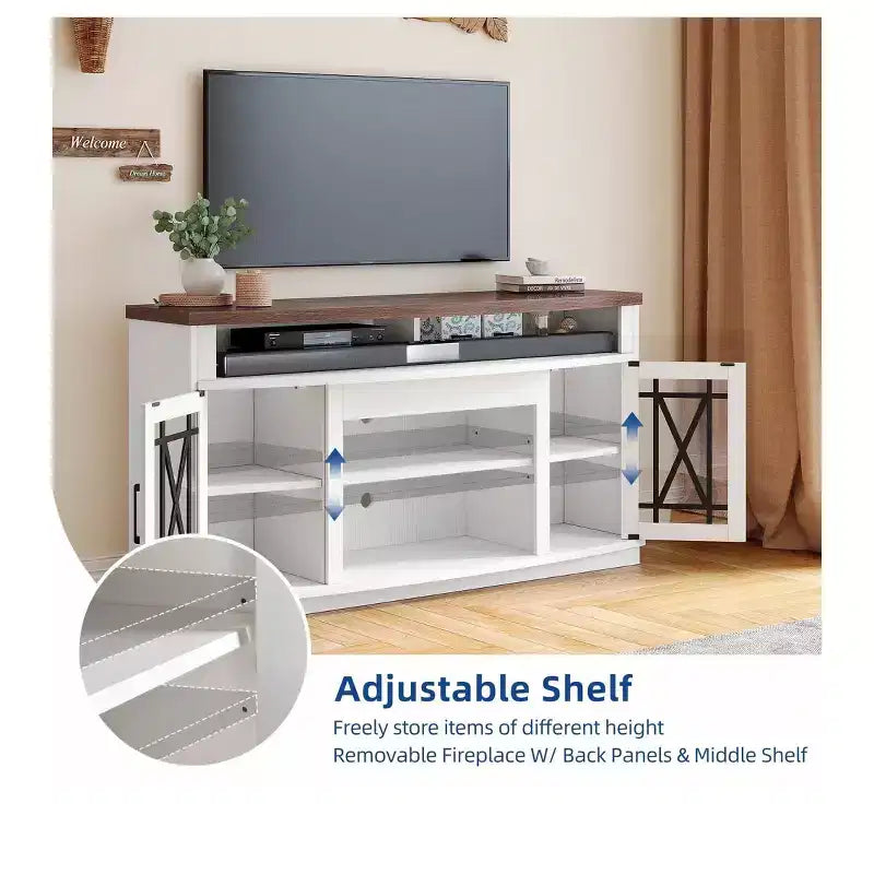 TV Stand with LED Lights for TVs up to 70 inch, Entertainment Center Media Console Cabinet with Glass Door for Living Room