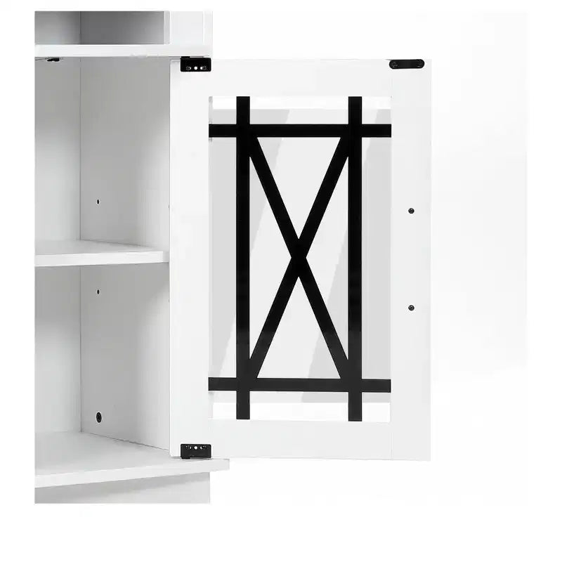 TV Stand with LED Lights for TVs up to 70 inch, Entertainment Center Media Console Cabinet with Glass Door for Living Room