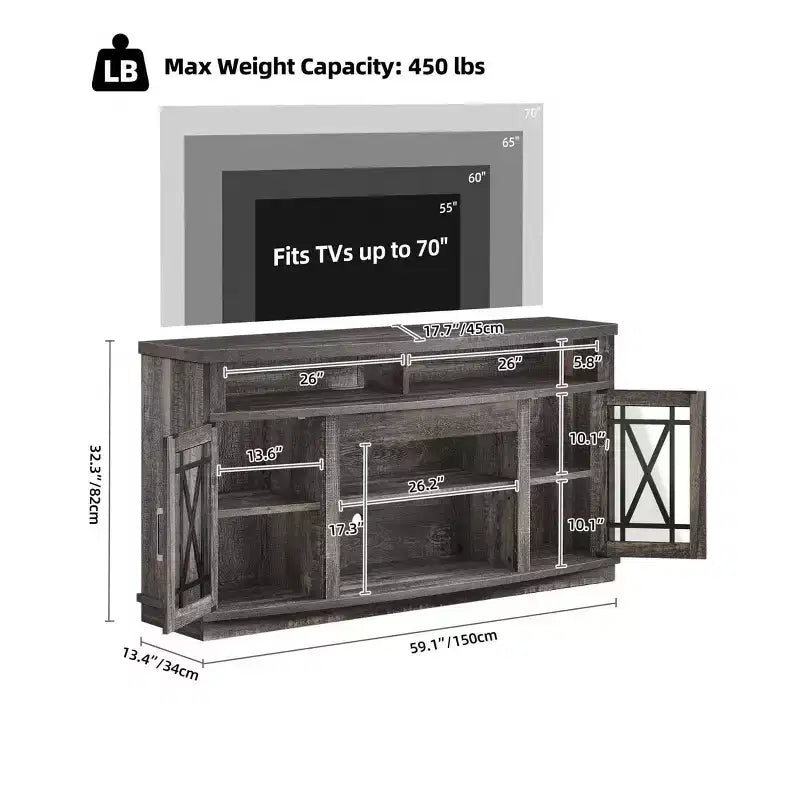 TV Stand with LED Lights for TVs up to 70 inch, Entertainment Center Media Console Cabinet with Glass Door for Living Room