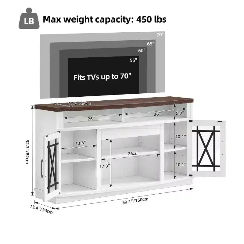 TV Stand with LED Lights for TVs up to 70 inch, Entertainment Center Media Console Cabinet with Glass Door for Living Room