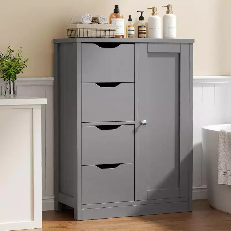 Celebalcony Multipurpose Bathroom Floor Cabinet, Freestanding Storage Organizer with 4 Drawers & Single Door, Adjustable Shelf, for Home Office