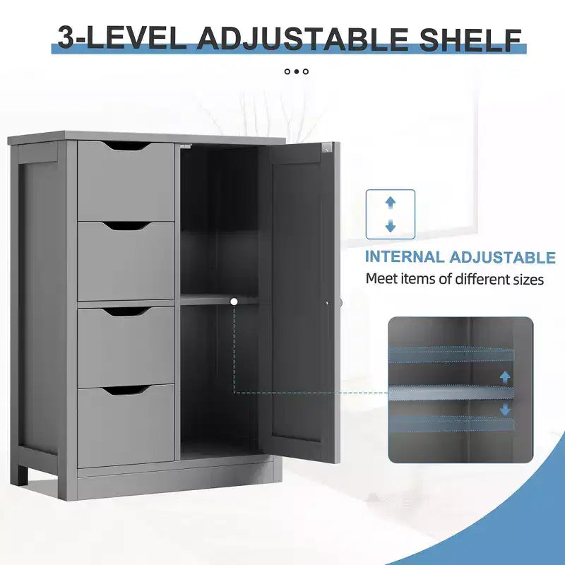 Celebalcony Multipurpose Bathroom Floor Cabinet, Freestanding Storage Organizer with 4 Drawers & Single Door, Adjustable Shelf, for Home Office
