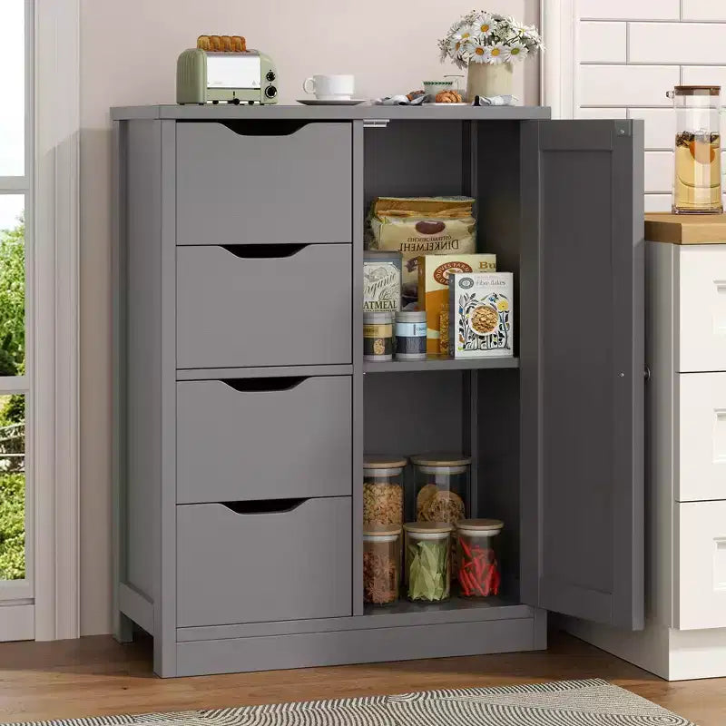 Celebalcony Multipurpose Bathroom Floor Cabinet, Freestanding Storage Organizer with 4 Drawers & Single Door, Adjustable Shelf, for Home Office