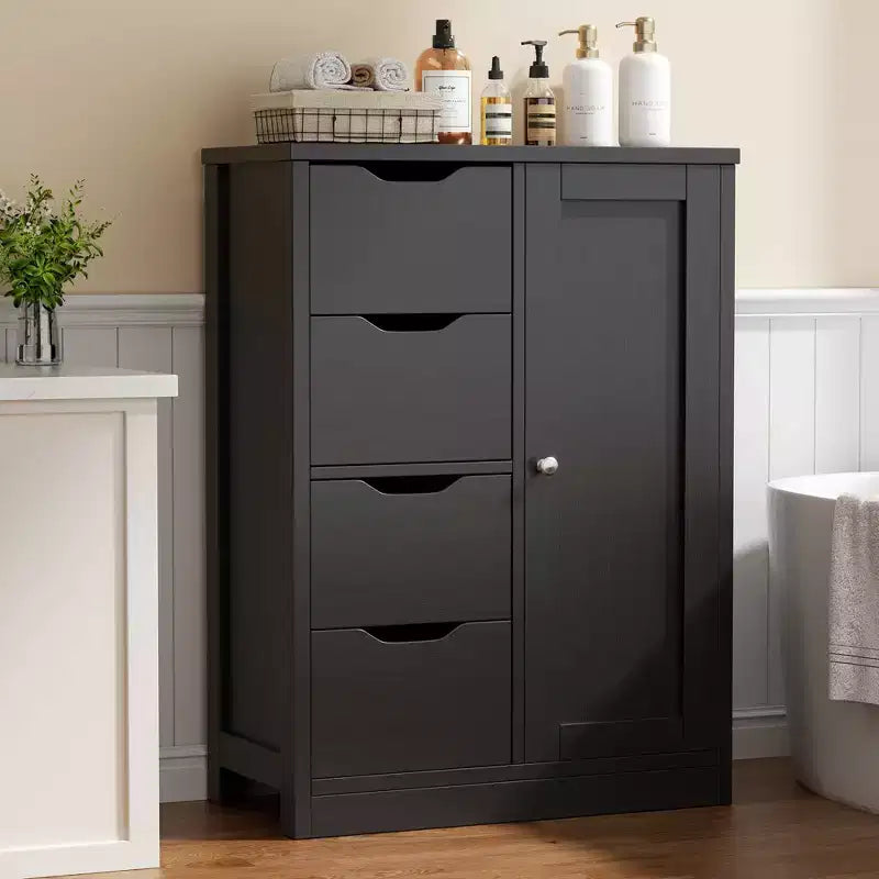 Celebalcony Multipurpose Bathroom Floor Cabinet, Freestanding Storage Organizer with 4 Drawers & Single Door, Adjustable Shelf, for Home Office