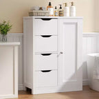 Celebalcony Multipurpose Bathroom Floor Cabinet, Freestanding Storage Organizer with 4 Drawers & Single Door, Adjustable Shelf, for Home Office