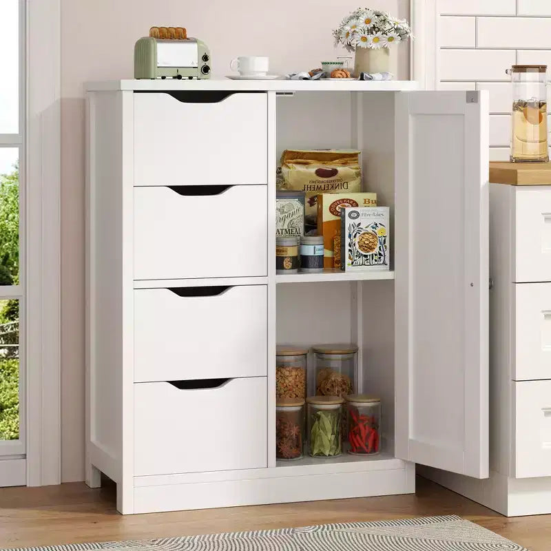 Celebalcony Multipurpose Bathroom Floor Cabinet, Freestanding Storage Organizer with 4 Drawers & Single Door, Adjustable Shelf, for Home Office