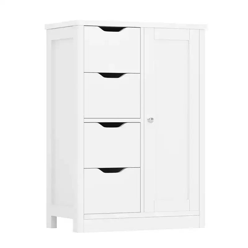 Celebalcony Multipurpose Bathroom Floor Cabinet, Freestanding Storage Organizer with 4 Drawers & Single Door, Adjustable Shelf, for Home Office