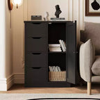 Celebalcony Multipurpose Bathroom Floor Cabinet, Freestanding Storage Organizer with 4 Drawers & Single Door, Adjustable Shelf, for Home Office