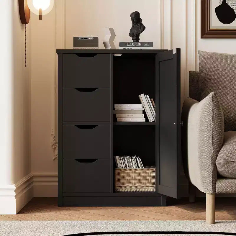 Celebalcony Multipurpose Bathroom Floor Cabinet, Freestanding Storage Organizer with 4 Drawers & Single Door, Adjustable Shelf, for Home Office