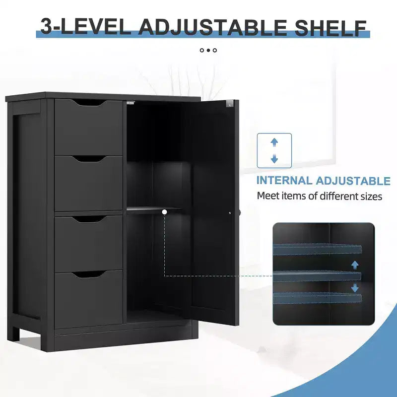 Celebalcony Multipurpose Bathroom Floor Cabinet, Freestanding Storage Organizer with 4 Drawers & Single Door, Adjustable Shelf, for Home Office