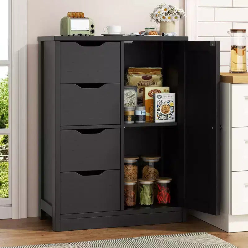 Celebalcony Multipurpose Bathroom Floor Cabinet, Freestanding Storage Organizer with 4 Drawers & Single Door, Adjustable Shelf, for Home Office