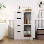 Celebalcony Multipurpose Bathroom Floor Cabinet, Freestanding Storage Organizer with 4 Drawers & Single Door, Adjustable Shelf, for Home Office