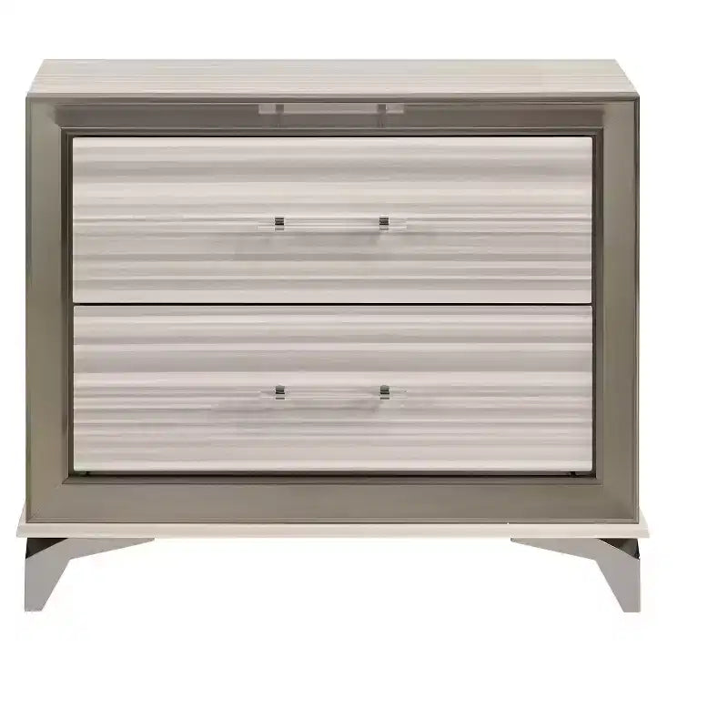 HomeRoots 25 Silver And White Wood Lighted Two Drawer Nightstand