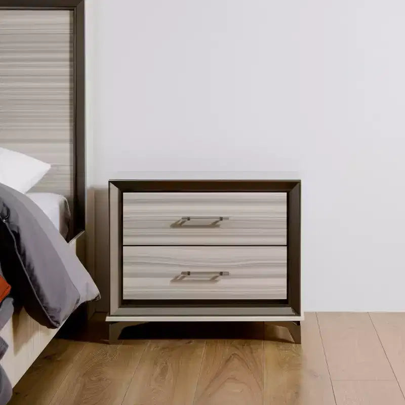 HomeRoots 25 Silver And White Wood Lighted Two Drawer Nightstand
