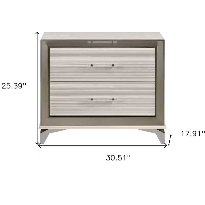HomeRoots 25 Silver And White Wood Lighted Two Drawer Nightstand