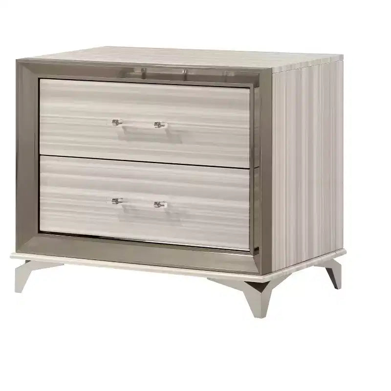 HomeRoots 25 Silver And White Wood Lighted Two Drawer Nightstand