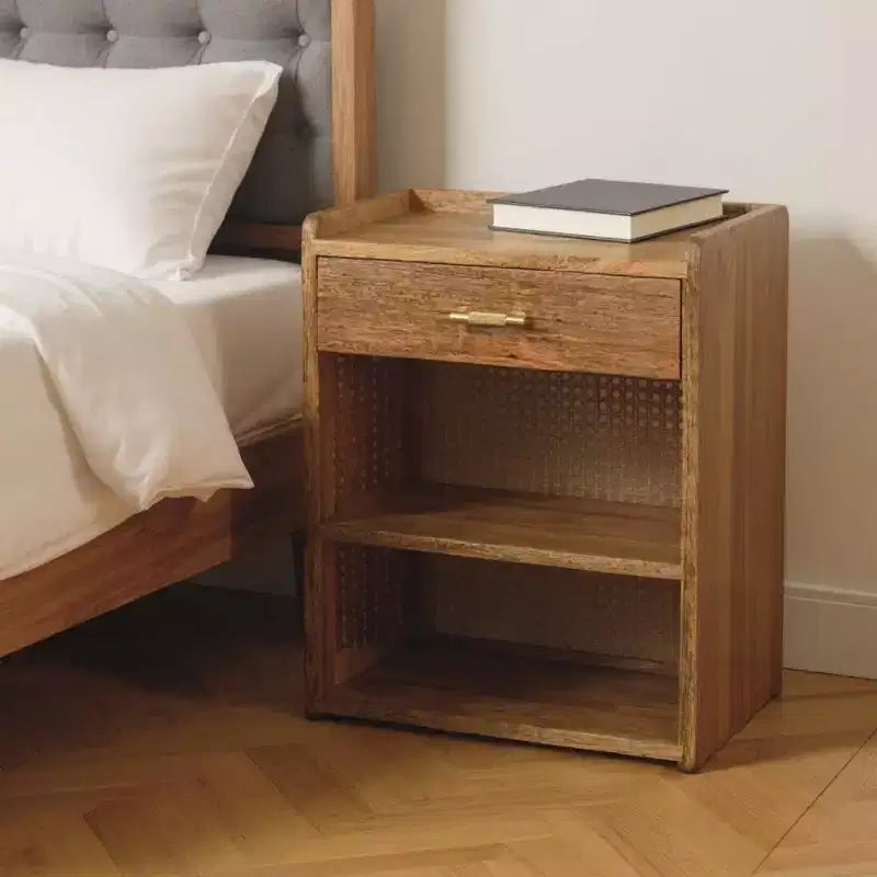 HomeRoots 23 Oak Solid Wood One Drawer Nightstand