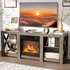 VINGLI Fireplace TV Stand for up to 70 inch TVs, Farmhouse Entertainment Center with Electric Fireplace Heater & Adjustable Shelves