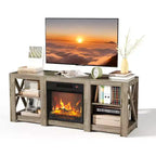 VINGLI Fireplace TV Stand for up to 70 inch TVs, Farmhouse Entertainment Center with Electric Fireplace Heater & Adjustable Shelves