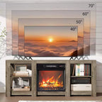 VINGLI Fireplace TV Stand for up to 70 inch TVs, Farmhouse Entertainment Center with Electric Fireplace Heater & Adjustable Shelves
