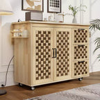 Okak Farmhouse Fluted Kitchen Island with Drop Leaf, Rolling Kitchen Island with Internal Storage Rack, Kitchen Cart for Kitchen, Dining Room