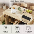 Okak Farmhouse Fluted Kitchen Island with Drop Leaf, Rolling Kitchen Island with Internal Storage Rack, Kitchen Cart for Kitchen, Dining Room