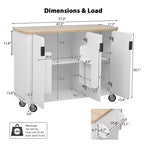 Okak Farmhouse Fluted Kitchen Island with Drop Leaf, Rolling Kitchen Island with Internal Storage Rack, Kitchen Cart for Kitchen, Dining Room