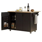 Okak Farmhouse Fluted Kitchen Island with Drop Leaf, Rolling Kitchen Island with Internal Storage Rack, Kitchen Cart for Kitchen, Dining Room