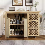 Okak Farmhouse Fluted Kitchen Island with Drop Leaf, Rolling Kitchen Island with Internal Storage Rack, Kitchen Cart for Kitchen, Dining Room