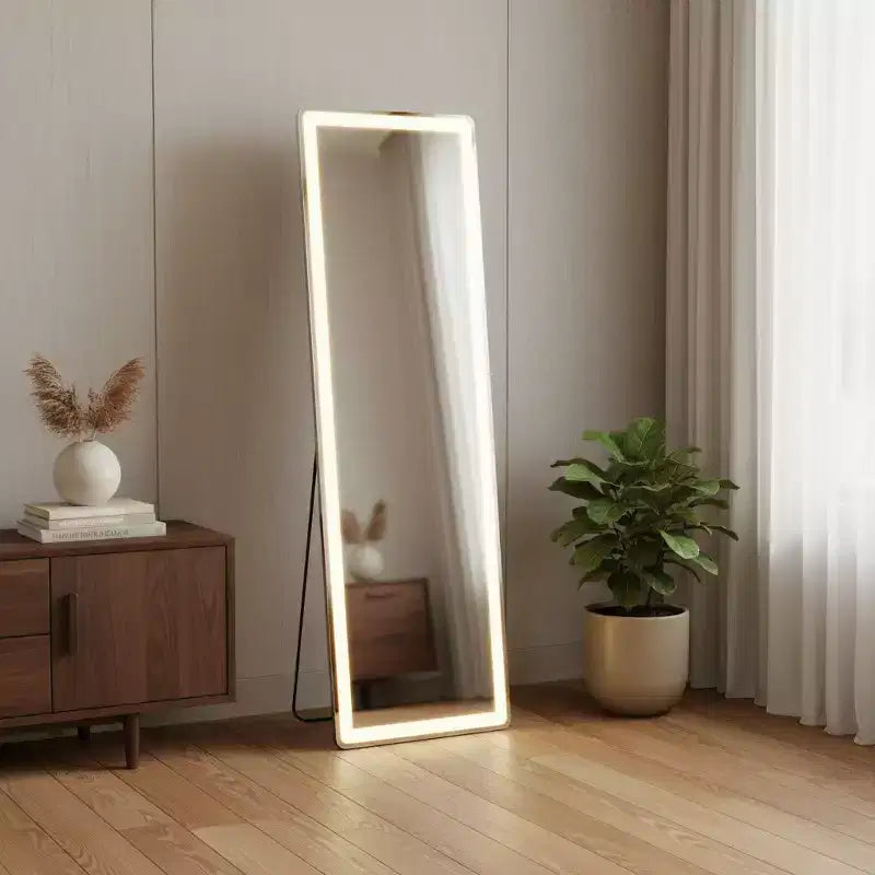 HomeRoots 60 Clear Lighted Freestanding and Wall Mount Frameless Full Length Mirror