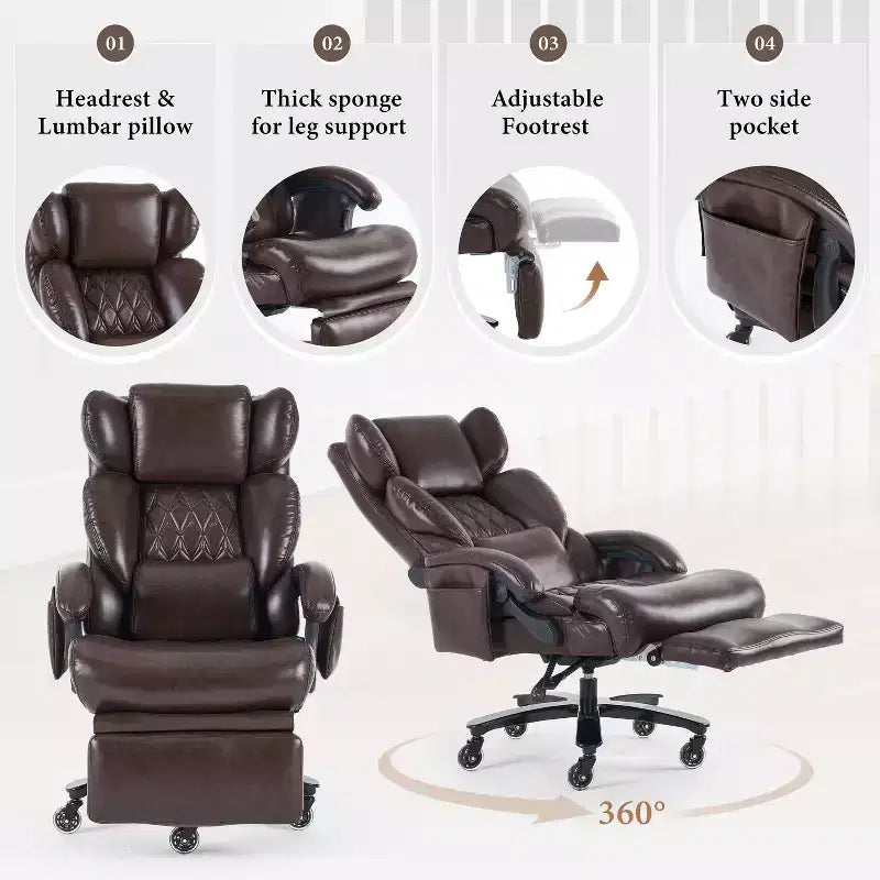 360Swivel Office Chair Ergonomic Massage Computer Chair High Back Gaming Chair Task Chair with Adjustable Back&Height, Universal Wheels - ModernLuxe