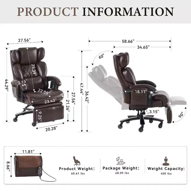 360Swivel Office Chair Ergonomic Massage Computer Chair High Back Gaming Chair Task Chair with Adjustable Back&Height, Universal Wheels - ModernLuxe