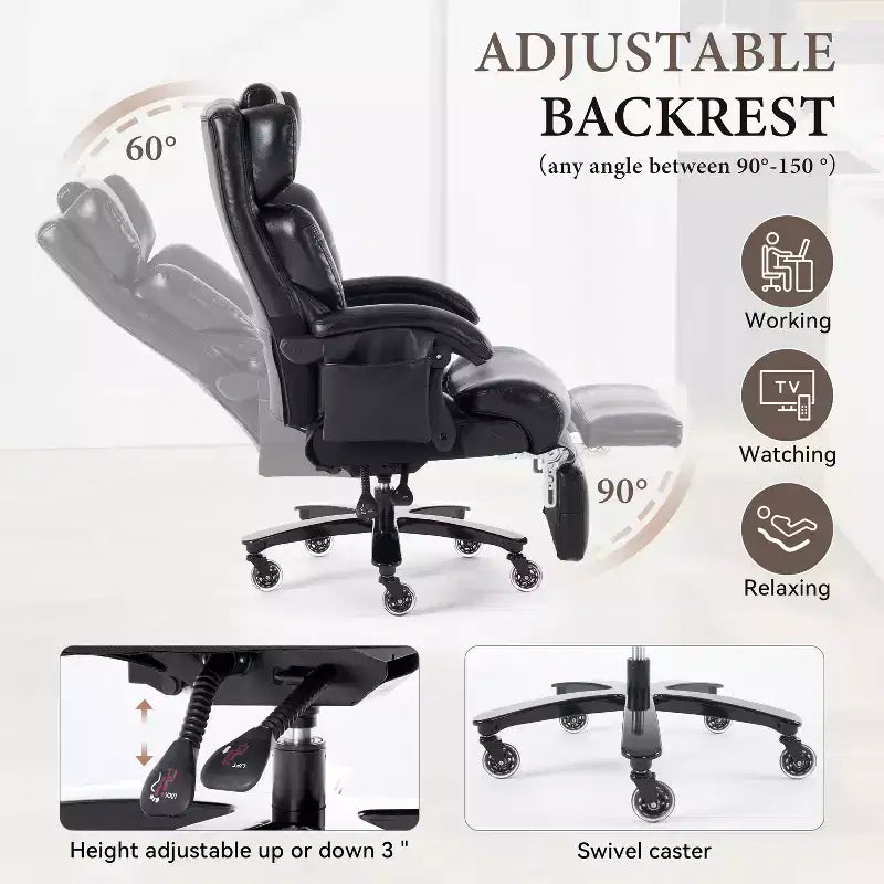 360Swivel Office Chair Ergonomic Massage Computer Chair High Back Gaming Chair Task Chair with Adjustable Back&Height, Universal Wheels - ModernLuxe